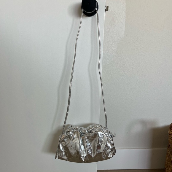 Mansur Gavriel Mini Cloud Metallic Croc Embossed Leather Clutch - Picture 5 of 6